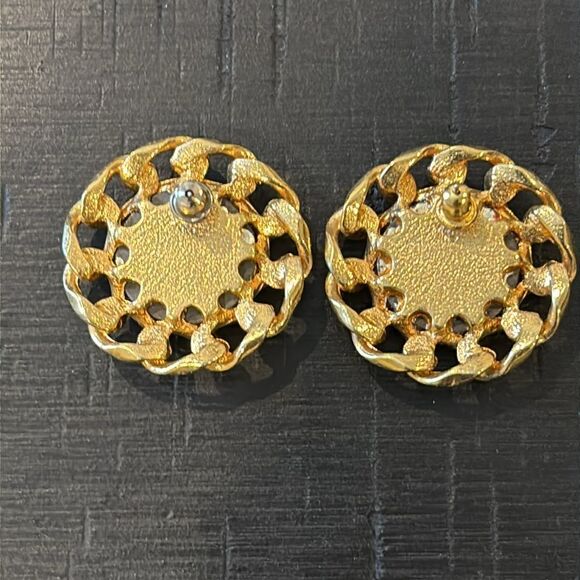 Gold and Silver Chain Link Pierced Rhinestone Earrings - Picture 4 of 7